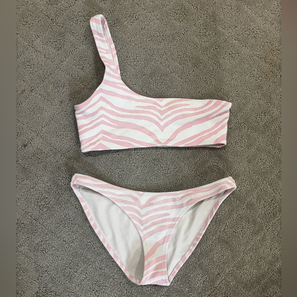 Pink zebra print triangl swimsuit
